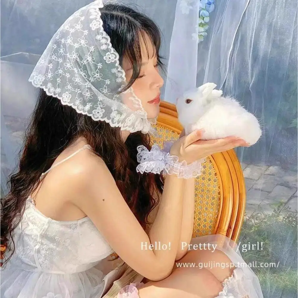 

Hot White Embroidered Lace Turban Hairband Fashion Sunscreen Thin Neck Scarf Headband Handmade Floral Lace Hair Scarf For Women