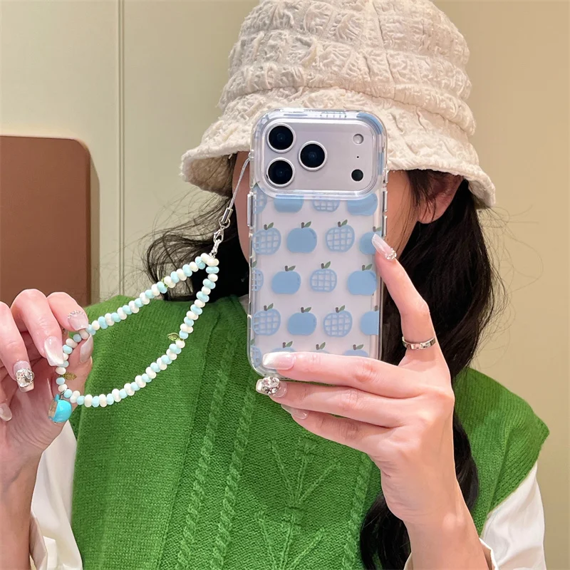 الكورية لطيف ليتل أبل طباعة جراب هاتف آيفون 17 برو 16 15 14 برو ماكس الغطاء الخلفي مع سلسلة موضة للصدمات حالات كابا