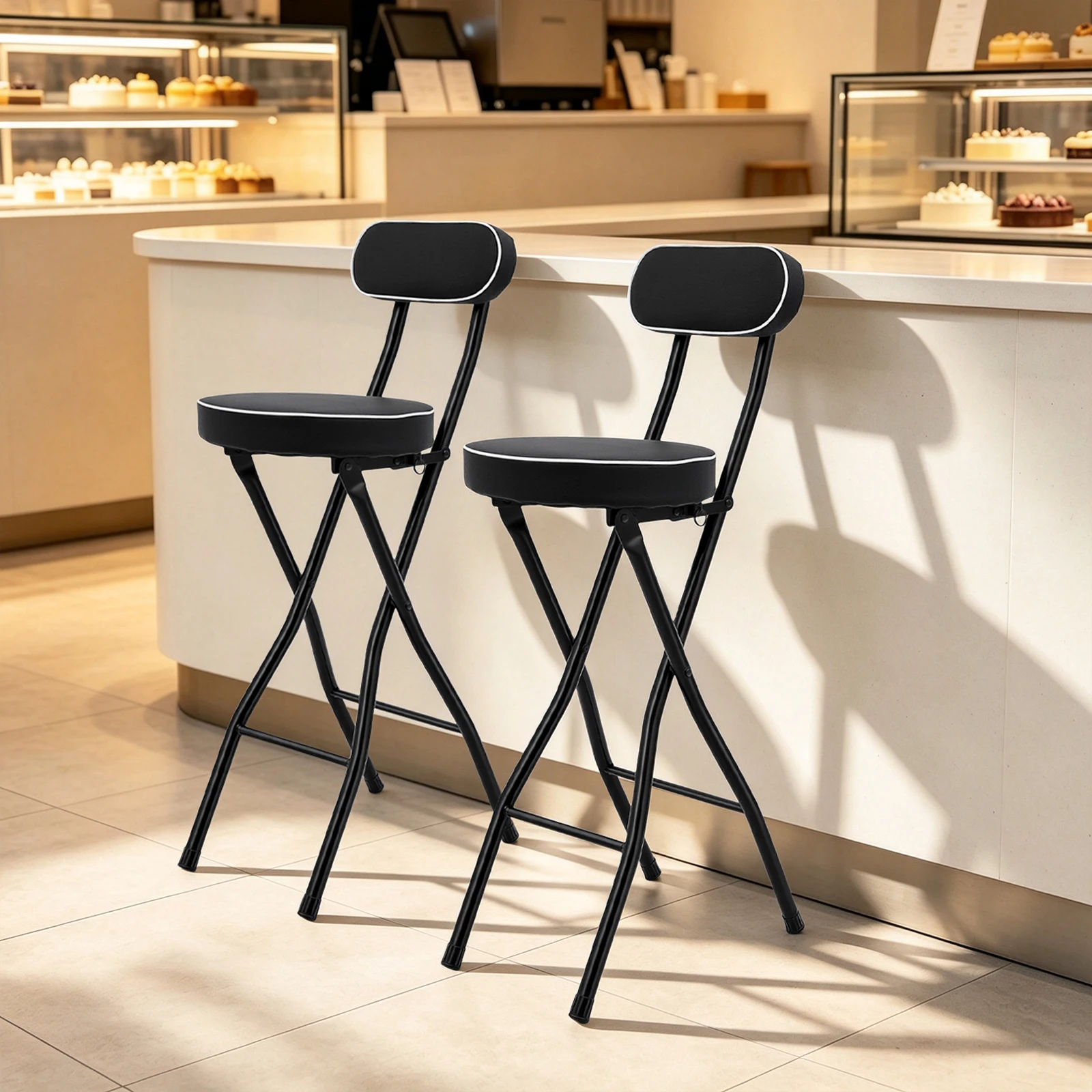 2 sgabelli da bar da 65 cm, portata massima di 125 kg, sgabello pieghevole e portatile, con piedini antiscivolo, ideale per bar, sale da pranzo, campe