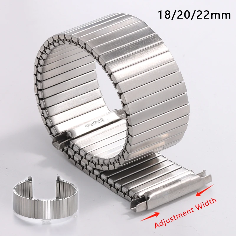 Elastic Stainless Steel Strap 18mm 20mm 22mm Stretch Expansion Bracelet Metal Adjustment Width Wristband Silver Band Accessories