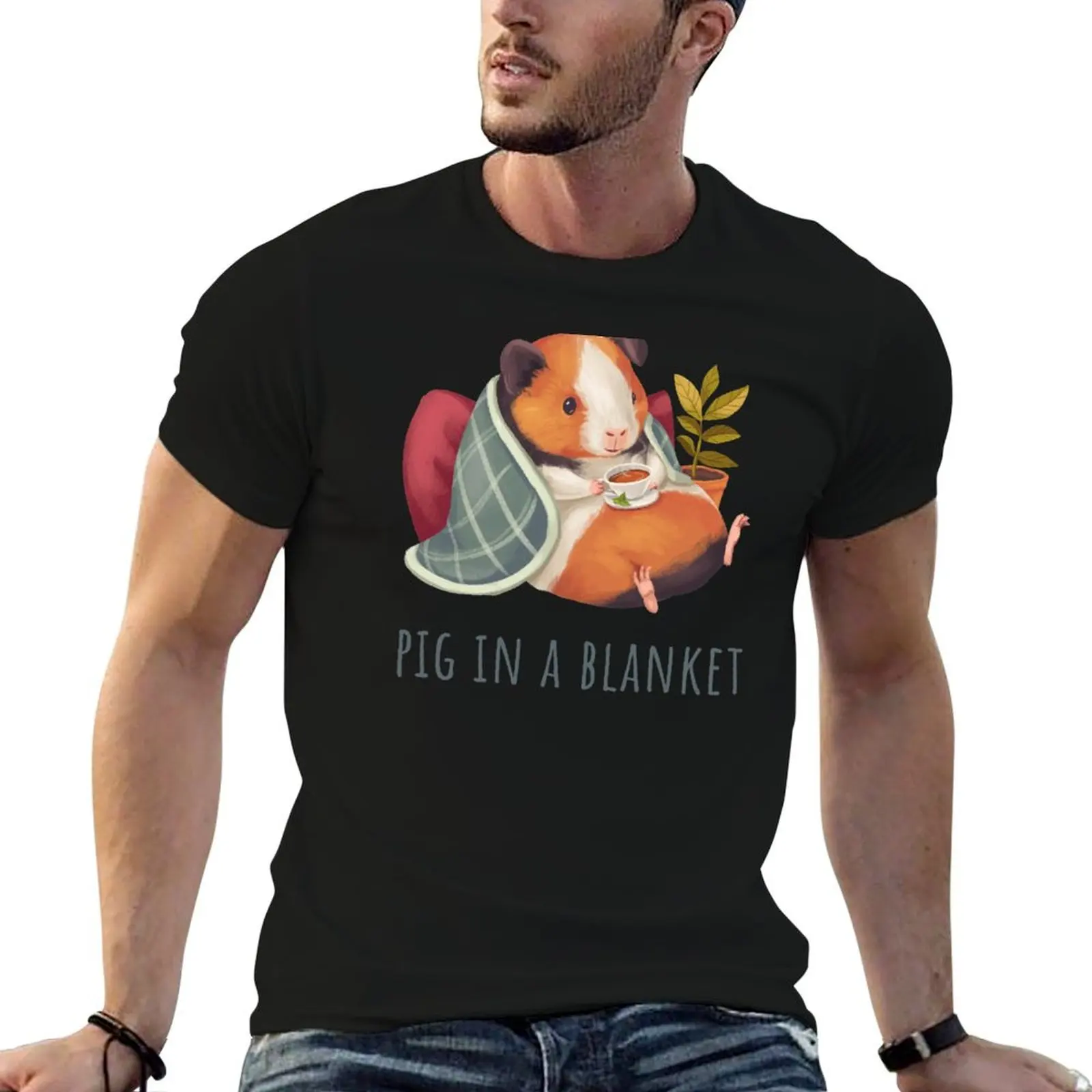 Guinea Pig in a Cozy Blanket Chilling and Drinking Tea or Coffee T-Shirt essential t shirt t shirts for men