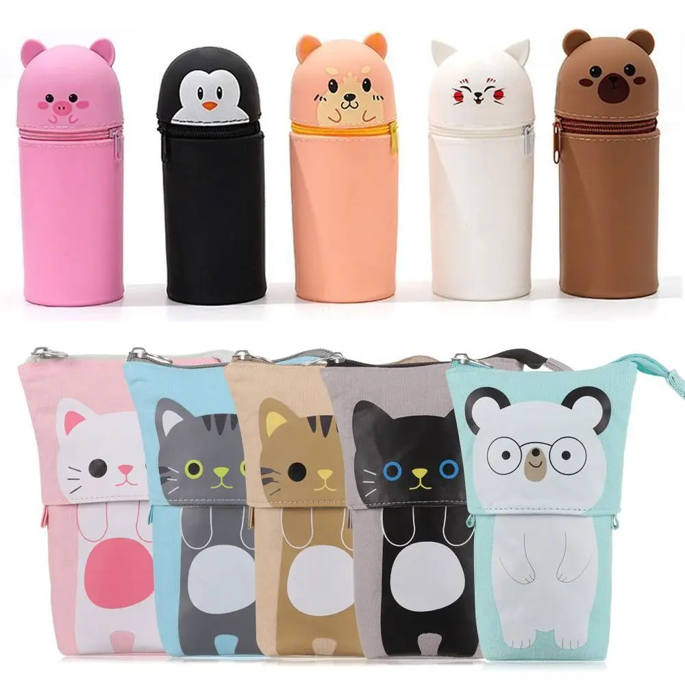 

New Silicone Silicone Pencil Case With Zipper Cartoon Stationery Storage Bag Stationery Desk Organizer Animal Shape Pen Pouch