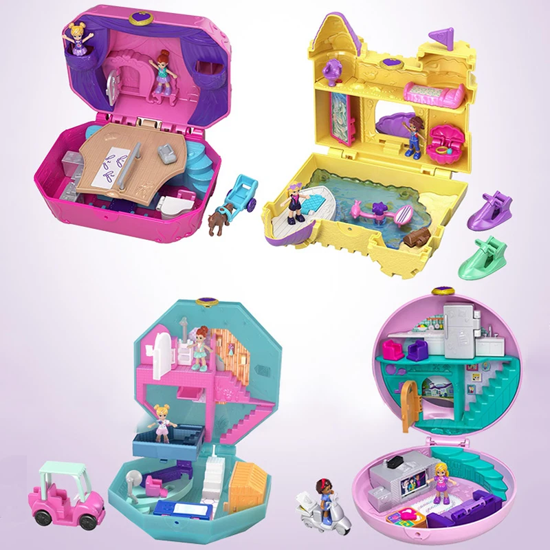 Original Polly Pocket World Mini Treasure Doll House Girl Princess Accessories Musical Dolls Box Music Box Kids Toys Juguetes