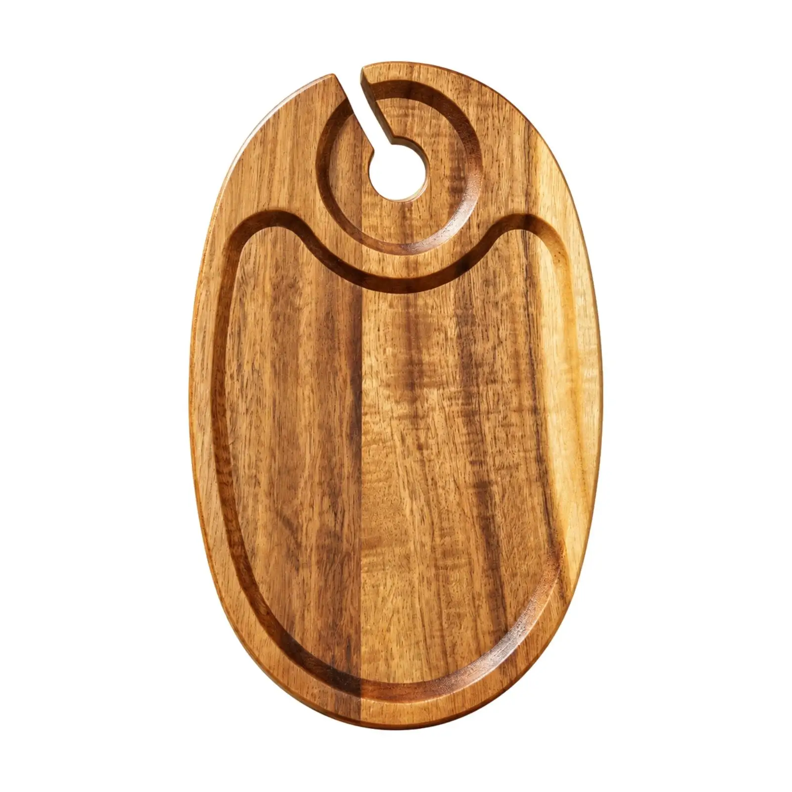 Solid Acacia Wood Serving Tray Oval Shape with Side Glass Holder Elegant Wooden Platter for Cheese Meat Appetizer Serving at