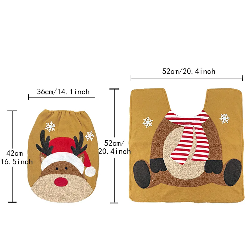 2 Pcs/Set Cartoon Christmas Toilet Seat Covers Santa Claus Snowman Elk Bathroom Mats Xmas Decor for Home New Year Navidad Gifts