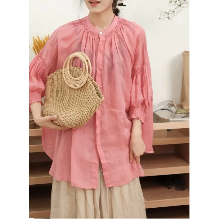

High-End Women's Mid-Length Shirt Jacket Stand Collar Oversize Spring Summer New Style Comfortable Breathable Commute Style
