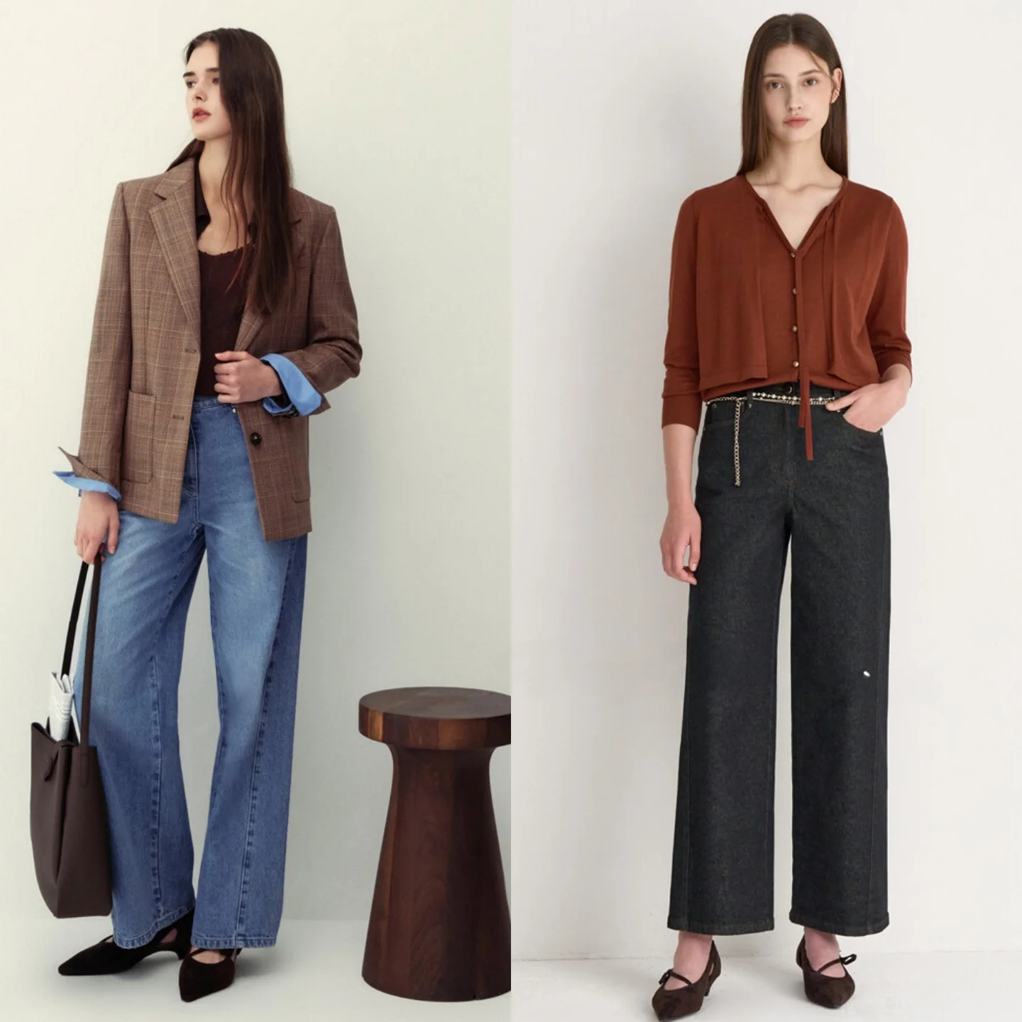 Pure Cotton Pearl Waist Chain Wide Leg Pants High Waist Commuter Style Jeans Ladies Comfortable Breathable Straight Cut