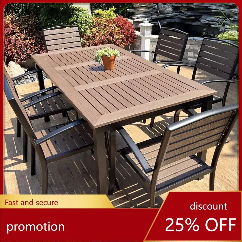 

YFY Outdoor Table and Chair Set Plastic Wood Sunproof Leisure Chair Outdoor Open-air Balcony Garden Courtyard Table and Chair