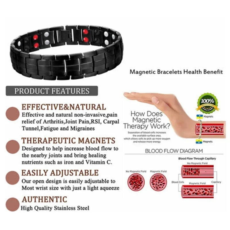 Mens Magnetic Pain Relief for Arthritis Titanium Steel Magnetic Therapy Magnet Energy Bracelet for Husband Jewelry Accessories