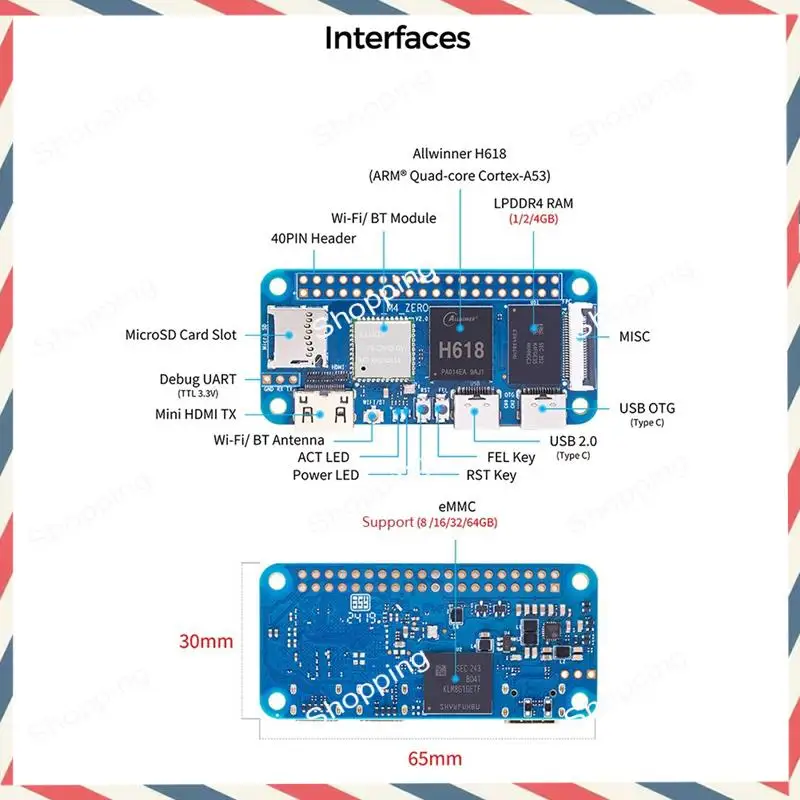 M20K For Banana Pi BPI-M4 Zero Development Board+Case Full Kit 4G LPDDR4 32G EMMC H618 2.4G/5G WIFI BT4.2 Motherboard US Plug