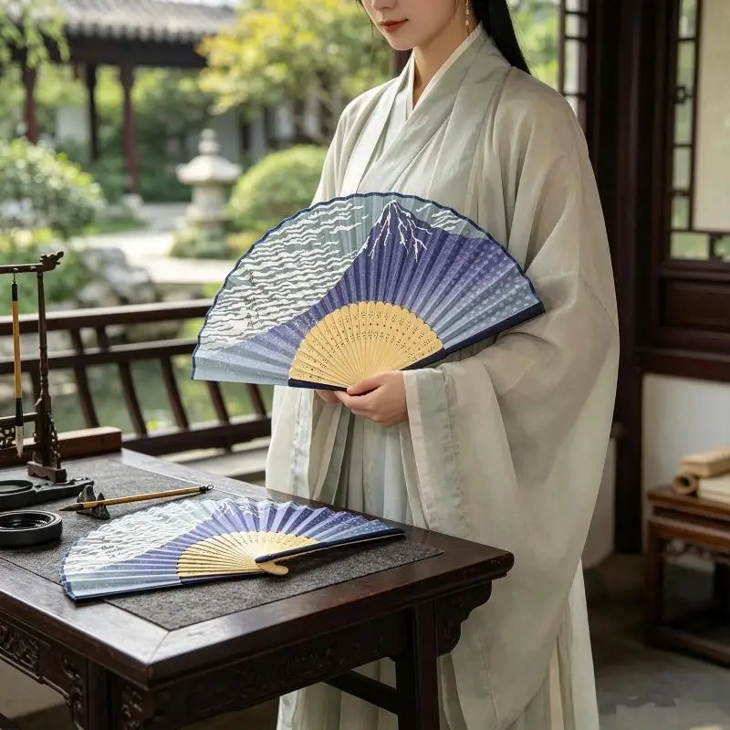 New Japanese Style Bamboo Folding Fan Handheld Folding Fan With Waves Sashimi Prints Great Prop For Photos