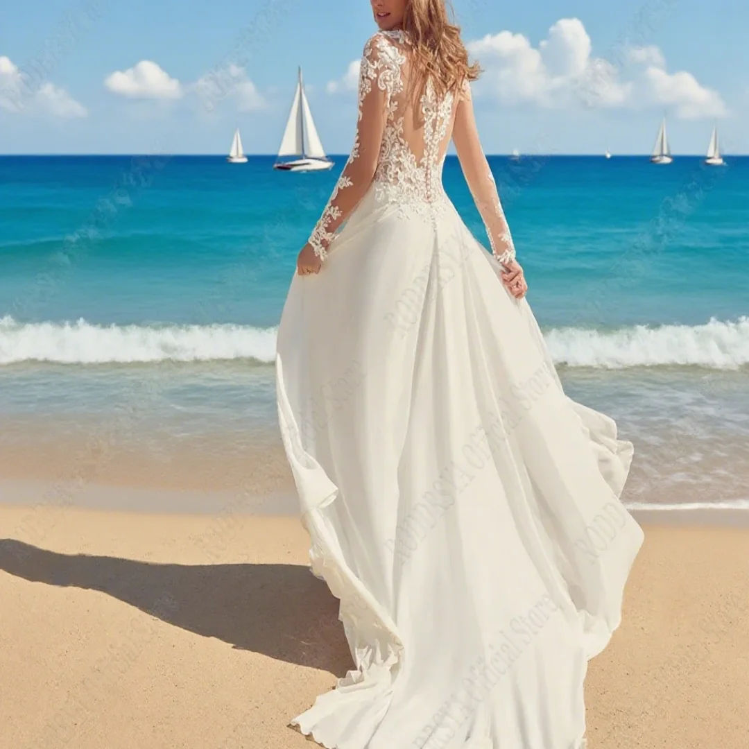 

Customize classic wedding gowns - see-through back, sheer fabric, A-line shape - formal wedding gowns for brides