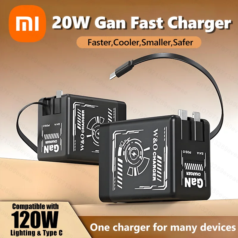 

Xiaomi GaN 20W Ultra Fast Charger with Retractable Dual Type-C Cable Mobile Phone Charger Wall Adapter For iPhone Samsung Huawei