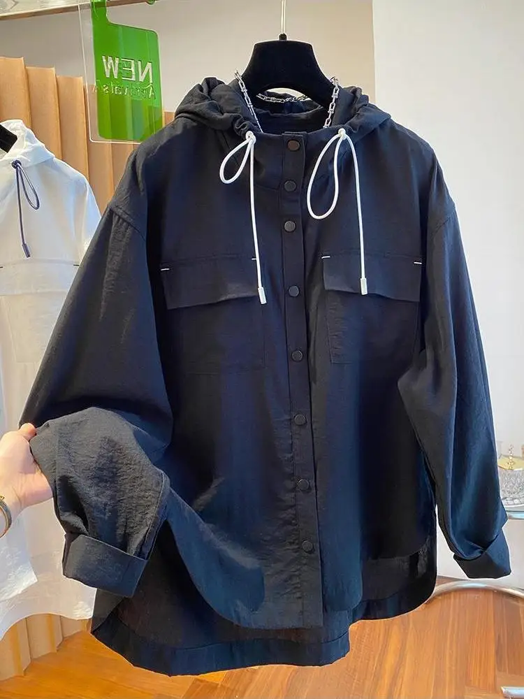 

Korean Style Hooded Shirts Women Spring Autumn New Long Sleeves Single Breasted Loose Casual Shirts Fashion Cardigan Tops
