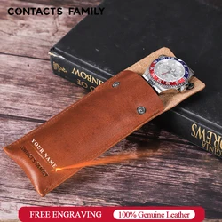 Contact's Family Genuine Cow Leather Single Watch Case Storage Bag For Men Watch Organizer Bags Travel Portable Pouch Holder