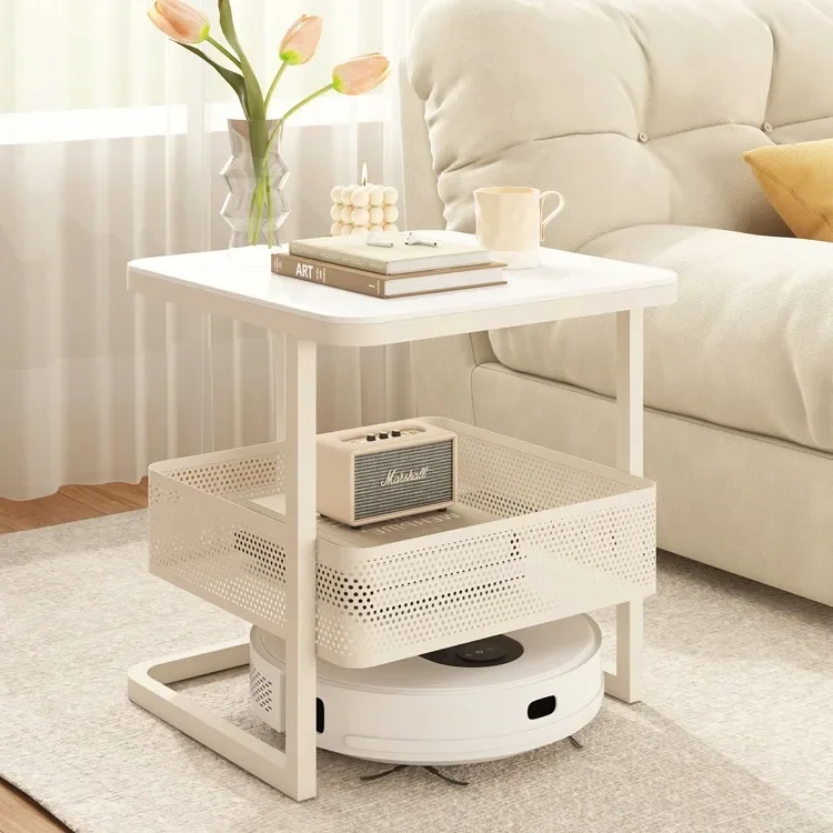 Cream Sand Hair Edge Light Luxury Small Tea Table Living Room Rock Board Edge Cabinet Square Corner Table Bedside Table