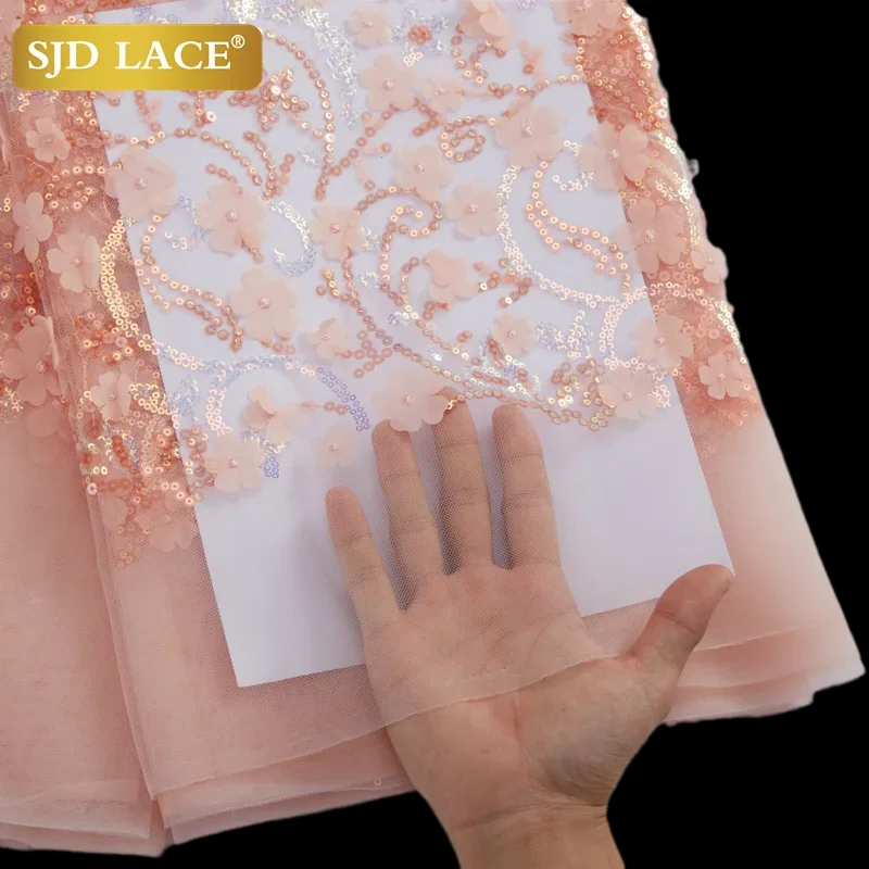 SJD LACE 3D African Lace Fabric 2024 High Quality Embroidery Net Lace Fabric For Wedding Red Blue French Tulle Lace Fabric A2886