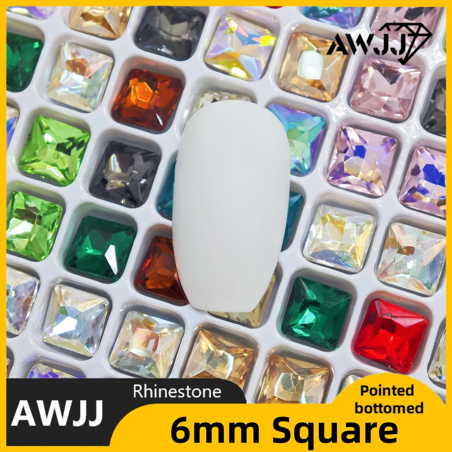 6 مللي متر مربع الشكل كريستال جميع الألوان وأشار القاع الديكور الأحجار الكريمة المستخدمة للأقراط والقلائد مجوهرات الأظافر الإكسسوار