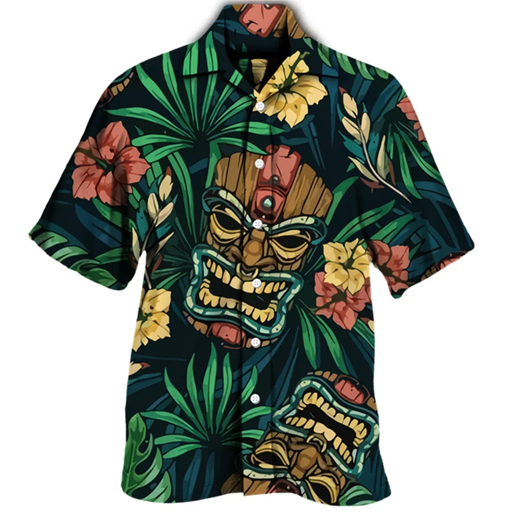 Summer Men's Shirts Hawaiian Shirt 3D Mayan Totem Printing Outdoor Street Short Sleeve Men Fashion Clothing Streetwear Summer