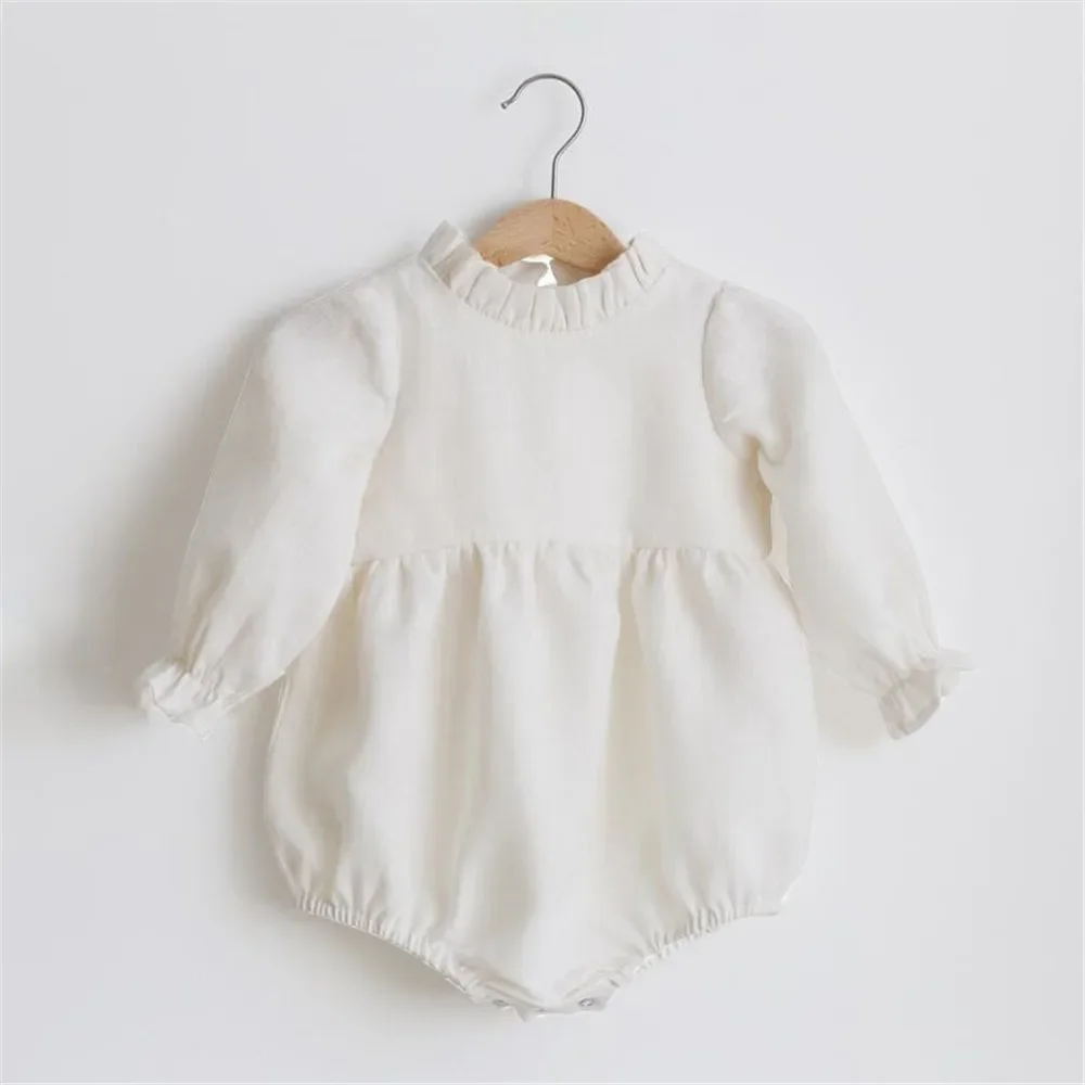 Spring Fall Newborn Infant Romper Baby Girl Long Sleeve Cotton Linen Bodysuit Jumpsuit Baby Clothing for 3-24Months