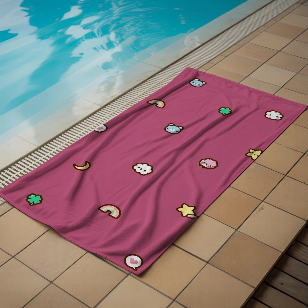 Burgundy Cute Sticker Microfiber Beach Towel Quick Dry Sand Free Oversized Soft Absorbent Bath Towel for Swimming Pool Travel