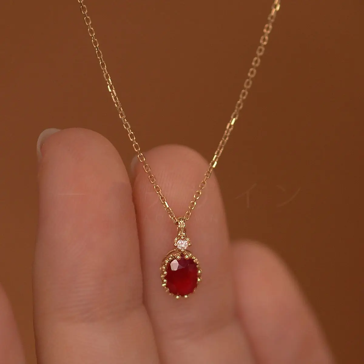 Ruby Gem Necklace with Diamond Pendant, Exquisite Gift