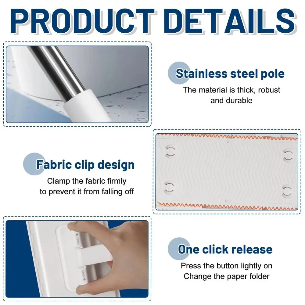 New with 3 Reusable Cloths Hands-free Mop 360° Rotating Head Clamping Automatic Mop Clip Towel Mop Dust Removal