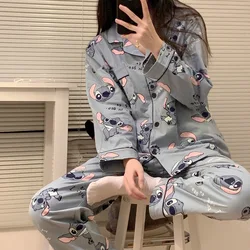 Miniso Stitch Cartoon Pajamas Spring and Autumn Long Sleeve Two Piece Set Home Clothes Can Be Worn Outside Gifts for Boys Girls