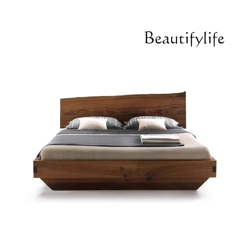 high-end modern simple black walnut villa master bedroom large board bed