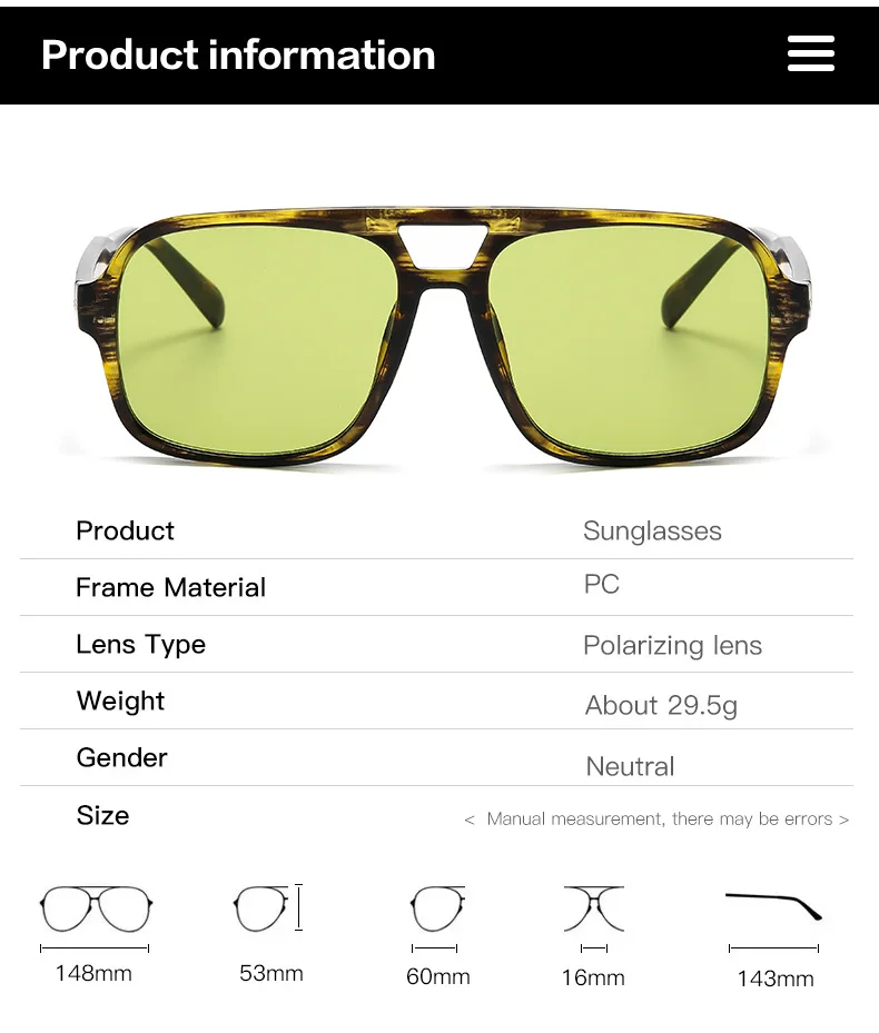 Mode gelbes Quadrat Frauen Sonnenbrille Retro Doppelbrücken großen Rahmen Sonnenbrille Frau Mode Luxus Designer Sonnenbrillen Brillen – Detail 6
