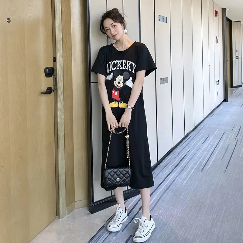 T-shirt Dress Dongdaemun Maternity Dress Short Sleeve T-shirt Skirt Summer Cartoon Printed Summer Dress Fashion Mid length Skirt