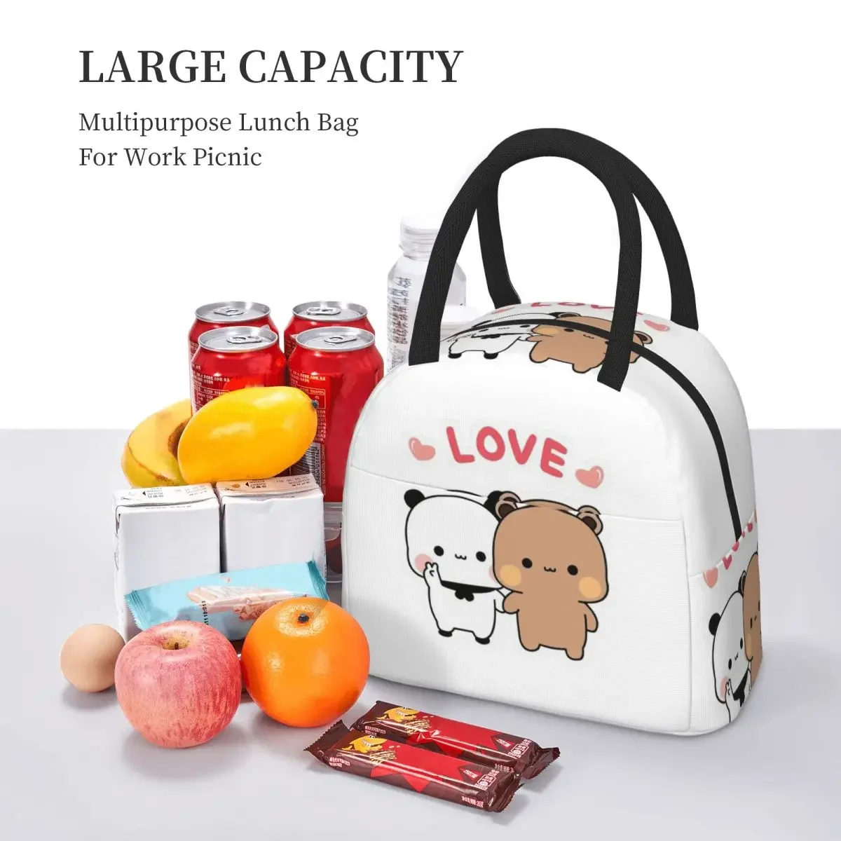 Peach And GomaBubu Dudu Balloon Insulated Lunch Bag for Women Office Cooler Thermal Food Box Tote Portable Lunch Boxes Container