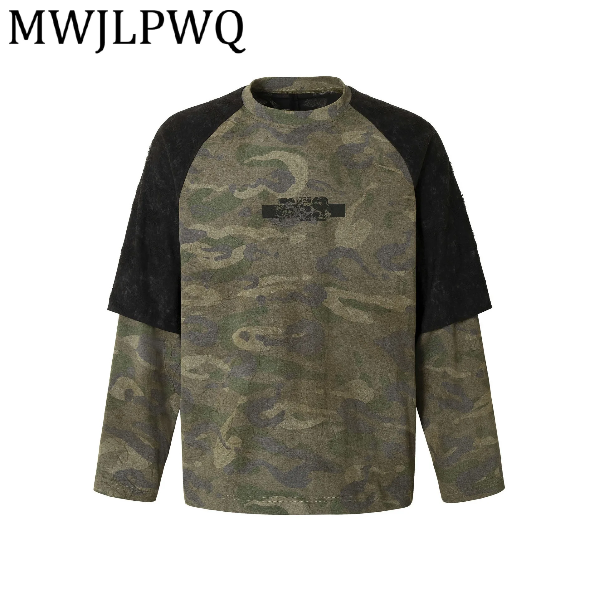 

MWJLPWQ Поддельные мужские футболки из двух предметов, новый дизайн, модные камуфляжные топы с длинными рукавами в американском стиле, осень 2023, 21562