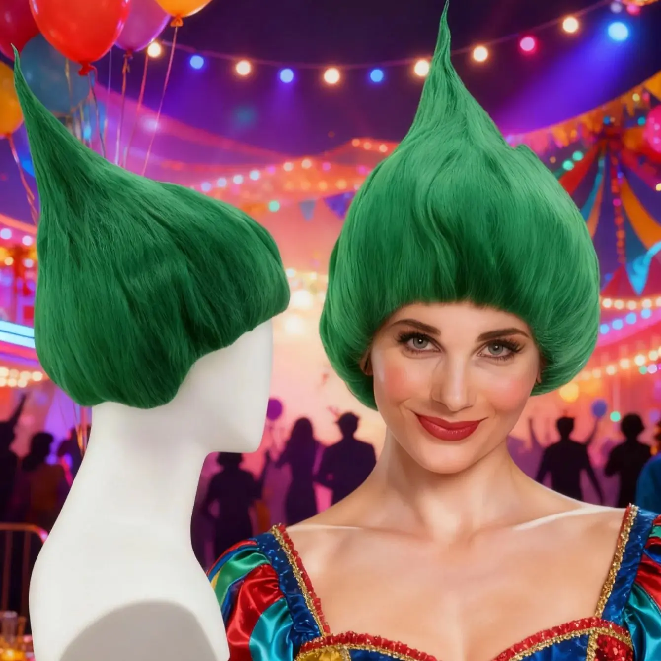 

Рождественский зеленый парик с рождественской елкой, креативный парик для укладки с острым верхом, парик для праздничного костюма