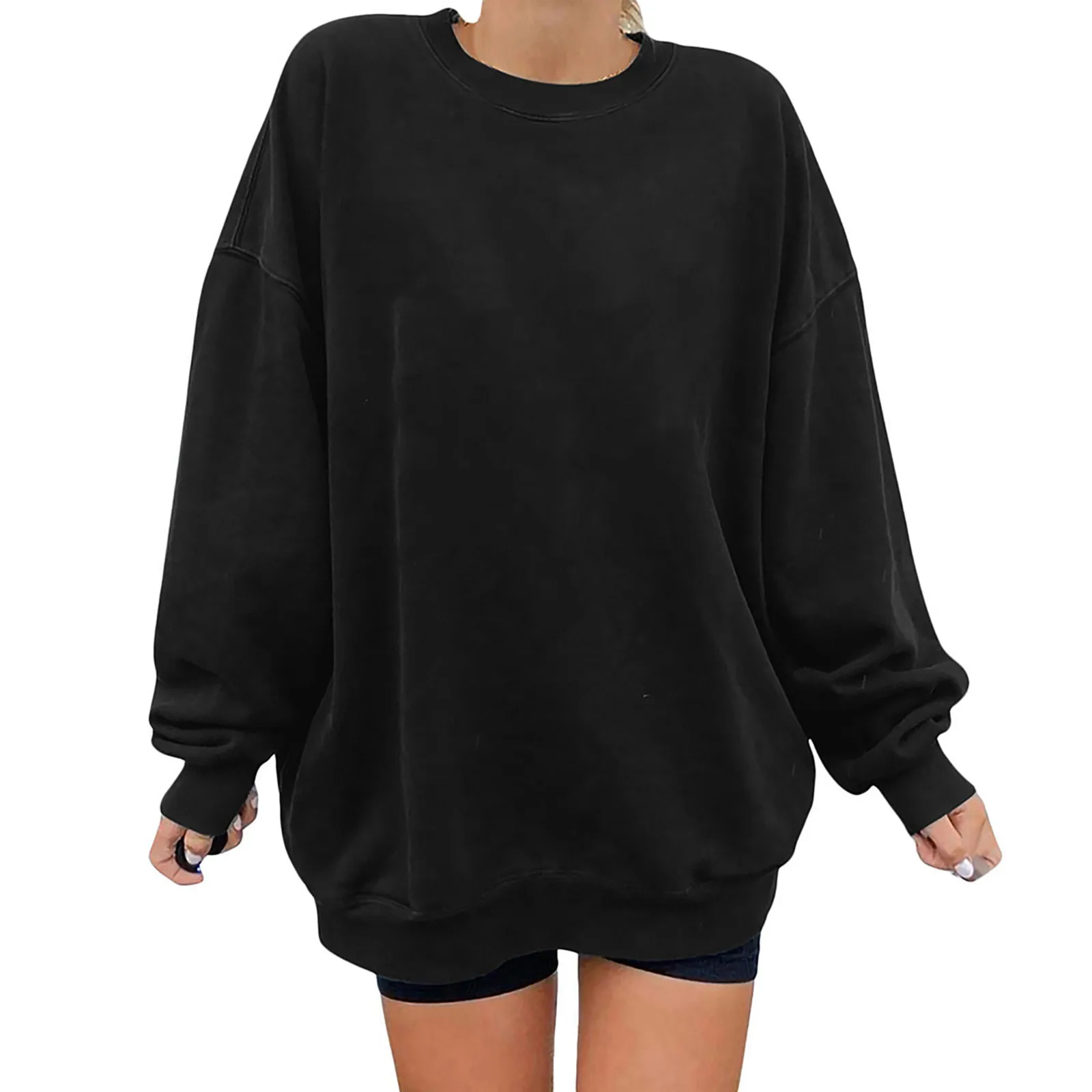 Oversize Sweatshirt Solid Color Lamb Hair O-Neck Long Sleeve Sweatshirt Korean Fashion Loose Hoodies Streetwear Harajuku