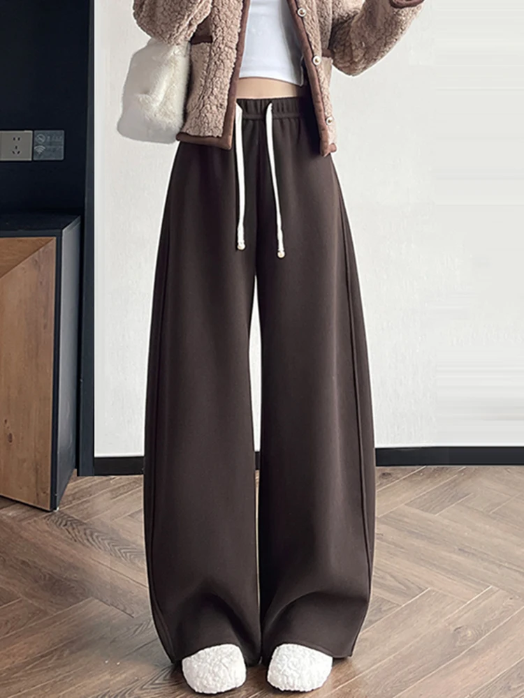 

High Waist Slim Fit Casual Pants Women's Fce Lined Wide Leg Pants Autumn Winter New Sle Floor Length Knife Trousers