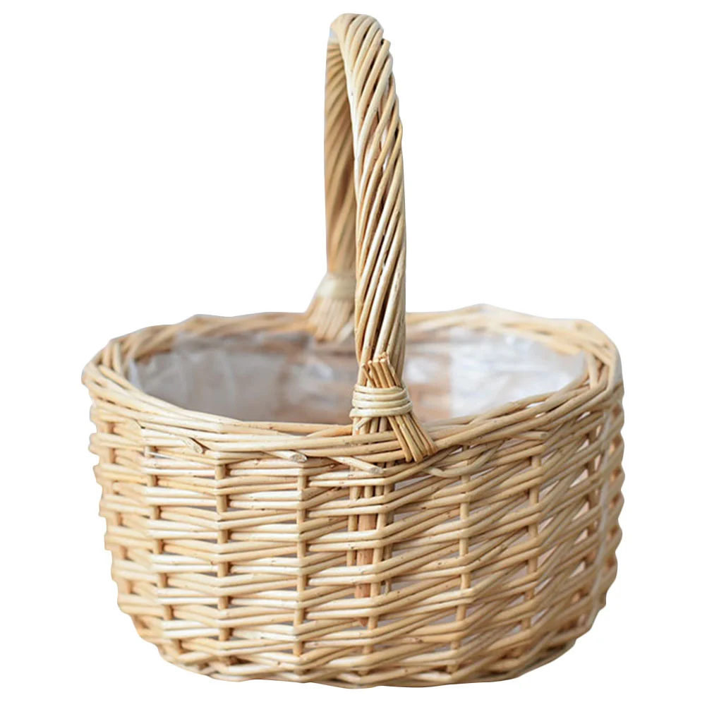 

Portable Egg Basket Multi-function Picking Flower Desktop Decor Rattan Small with Handle Household Woven