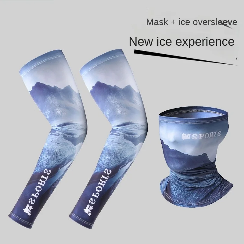 

Summer Arm Print Ice Silk Sunscreen Oversleeve Men Women Outdoor Cycling Fishing Fitness Sunscreen Cover Mask