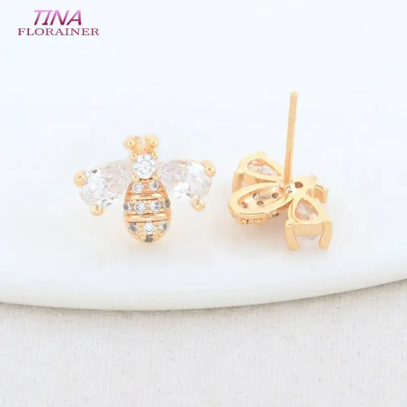 11*14MM 14K Gold Color Plated Brass Bee Stud Earrings High Quality Diy DIY Jewelry Making Finding Accessories