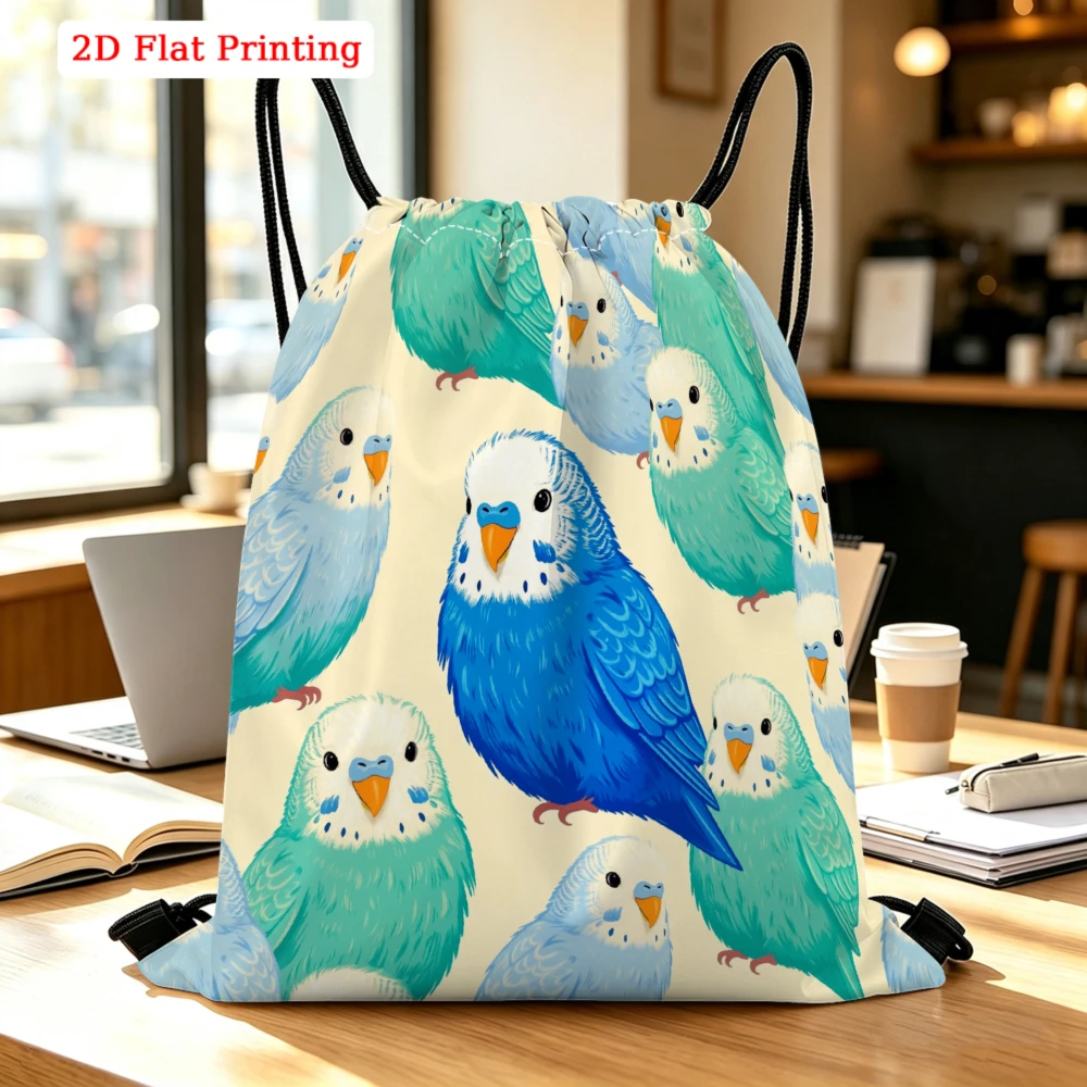 Blue And Green Parakeet Pattern Drawstring Backpack, Travel Shoe Bag, Fitness Sports Backpack, Travel Outdoor Drawstring Bag