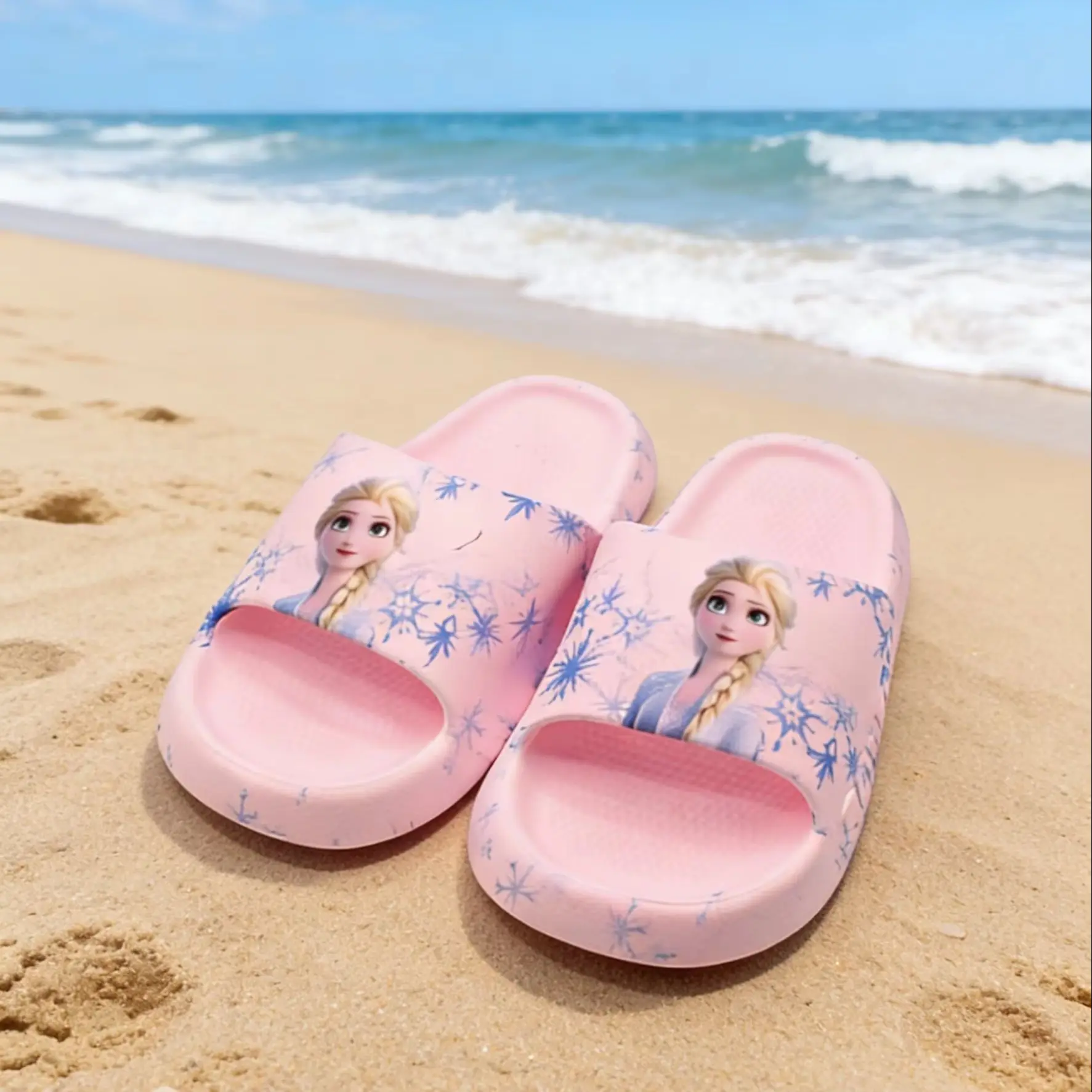 

Сандалии Disney для девочек, принцесса Эльза, Frozen, из ЭВА, летние модные домашние тапочки на плоской подошве с мягкой подошвой, розовые (обувь), размер 24-35