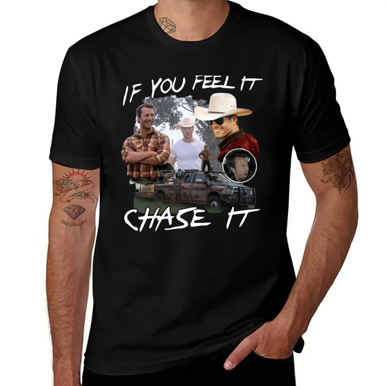 

If You Feel It Chase It Glen Powell Cowboy T-Shirt t shirts with prints men t shirt cotton 100% t shirts cotton 100% T-Shirt