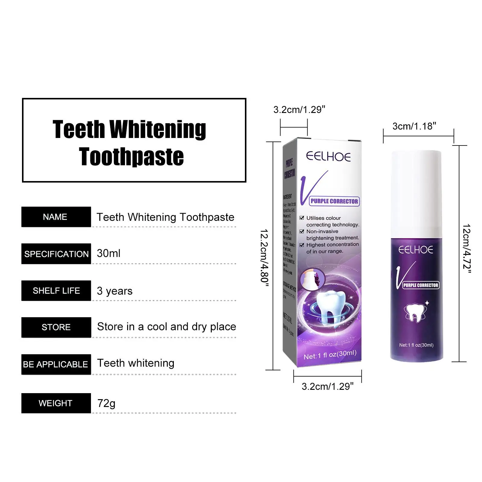 Roxo Bottom Press Creme dental, Mousse De Limpeza De Dentes, Branquece Remoção De Manchas De Respiração, Mousse, Refresca, X4b6, 30ml