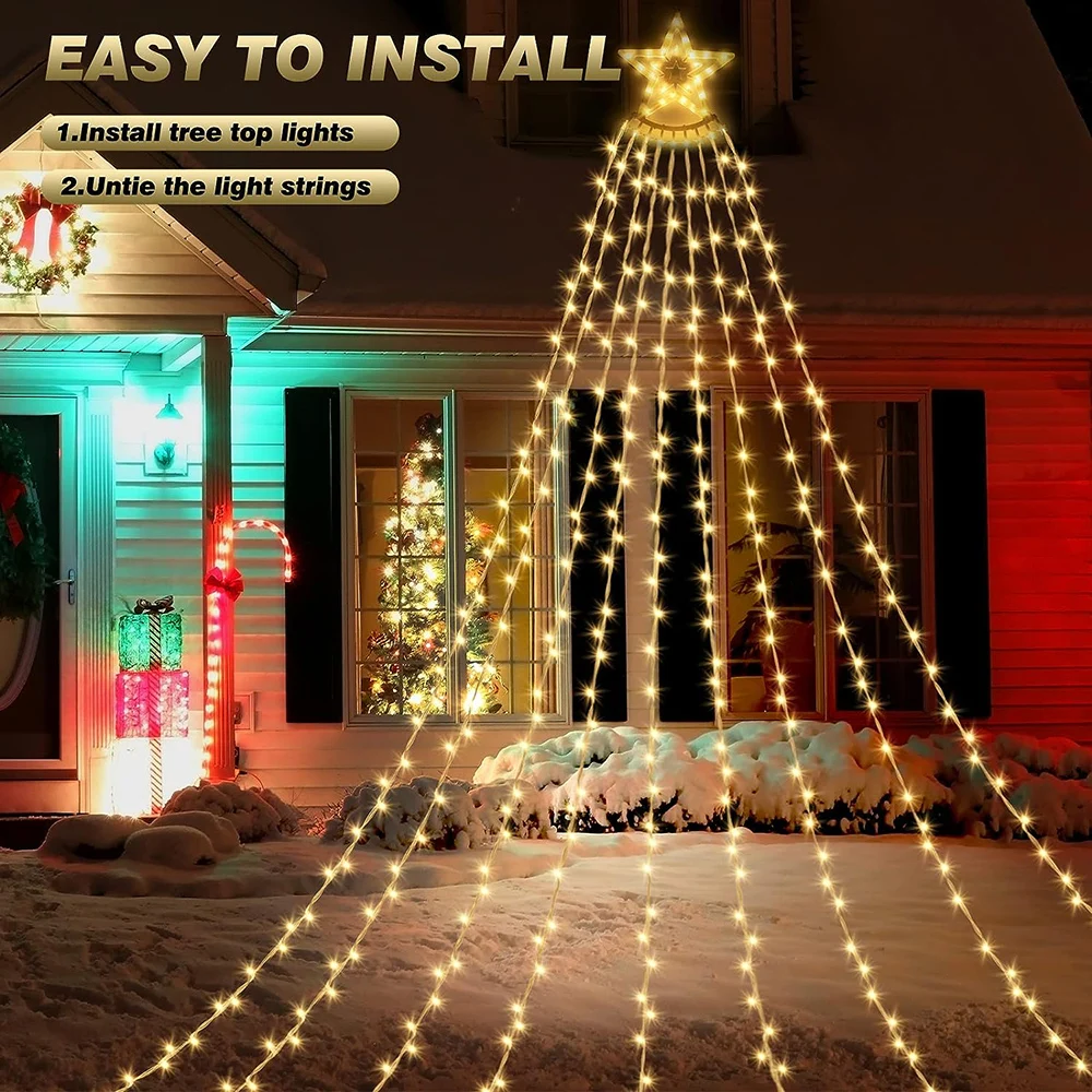 Fairy Lights Outdoor Christmas Tree Lights With Stars 350 LEDs Warm White Christmas Lighting IP44 With 8 Light Modes For Holiday