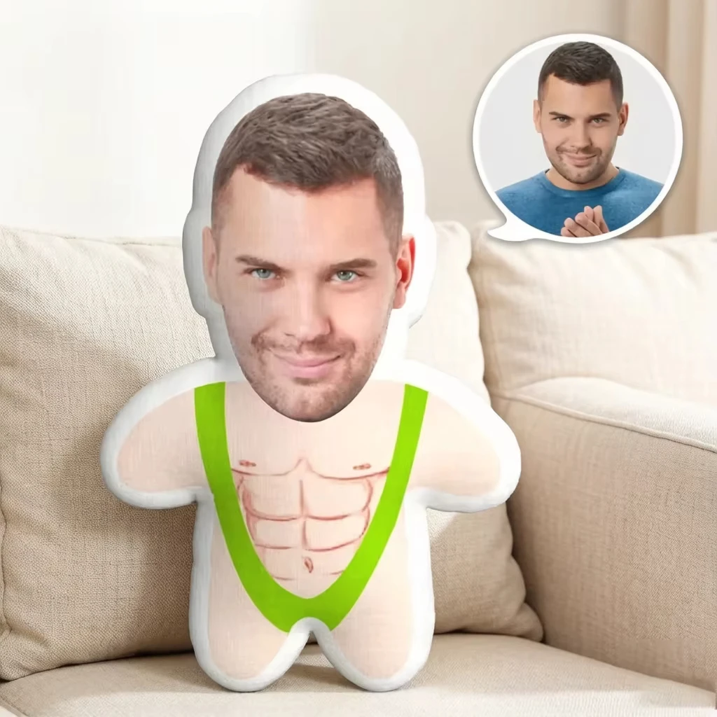 Personalized Ugly Face Cutout Human Shaped Plush Pillow, Custom Silly Meme Selfie Cushion, Funny Prank Novelty Decor for Living