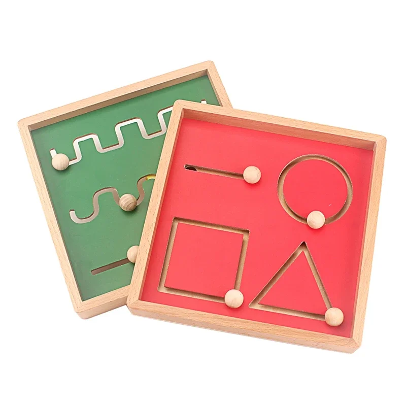 Montessori Handwriting Aids Trace Geometry Line Shapes Educational Training Wooden Toys for Children Writing Practice Preschool