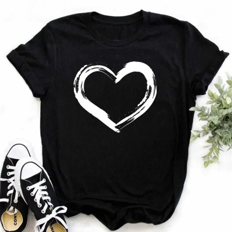 

2024 New Finger Heart T Shirt Women Tops Korean Graphic Tees Fashion Women's Cotton T Shirts 90s Girls Black Shirt Female Cloth