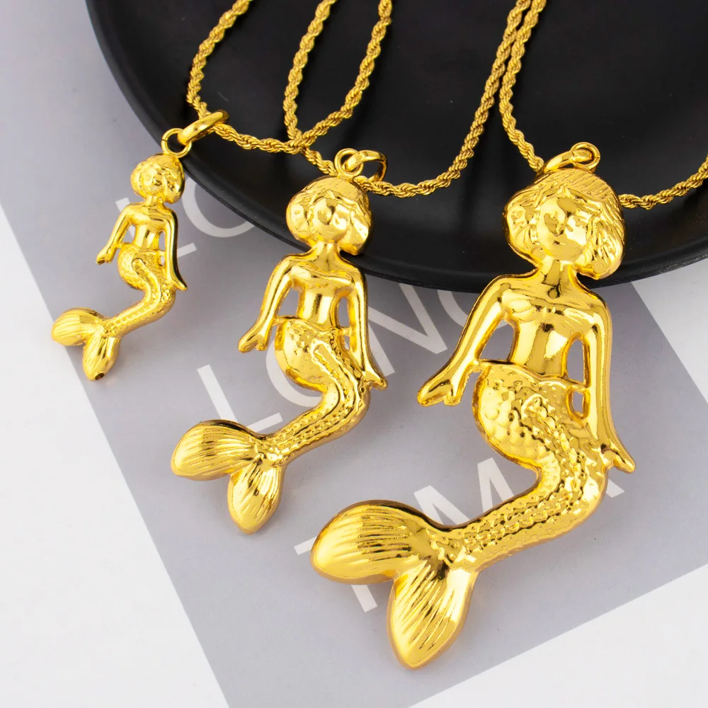 Fashion Mermaid Key Pendant for Women Necklaces Copper  Plated Jewelry Accessories Making Component Wholesale view 4