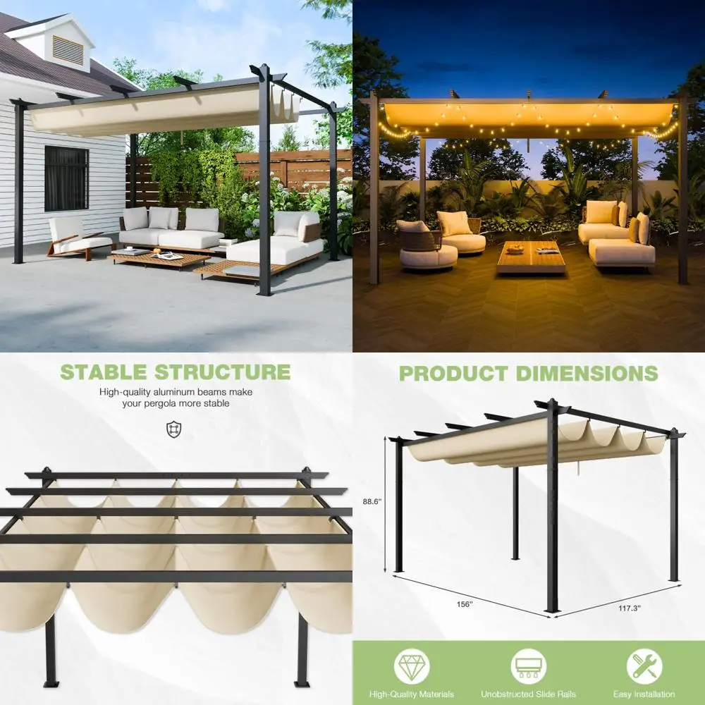 

Adjustable Canopy Outdoor Metal Pergola, Retractable 10x13 Feet Pergola for Gardens and Backyards, Freestanding Sun Shade Shelte