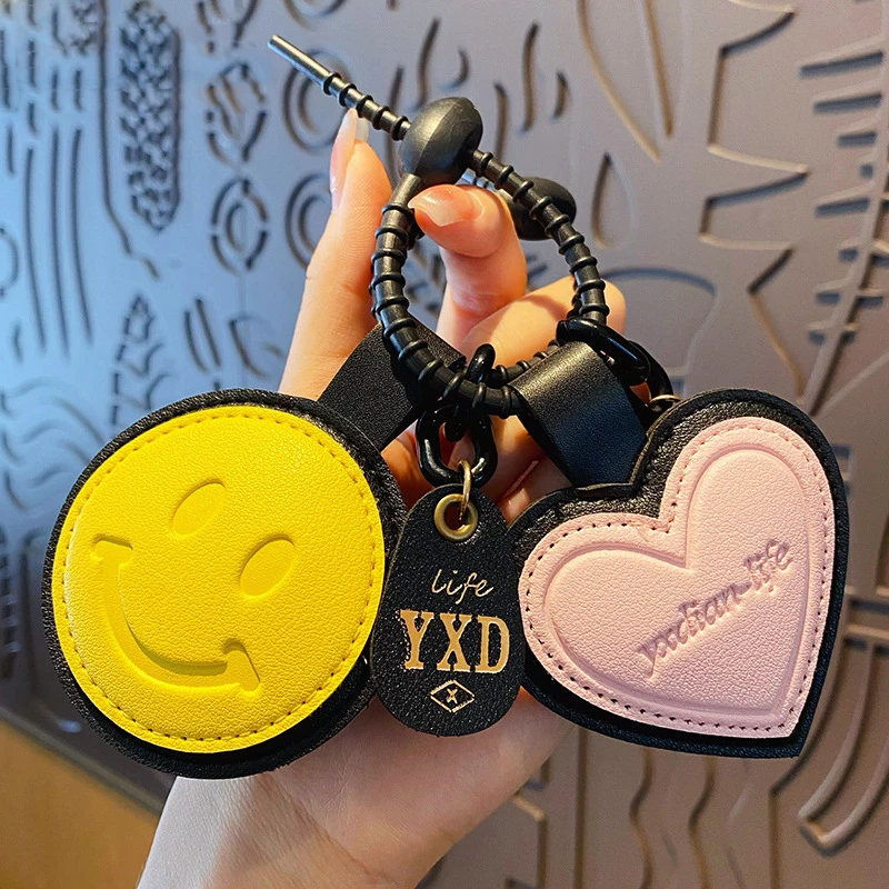 Cartoon Pink Heart-shaped Leather Pendant Keychain Personality Creative Men\'s Car Women\'s Bag Key Chain Trinket for Female Gift